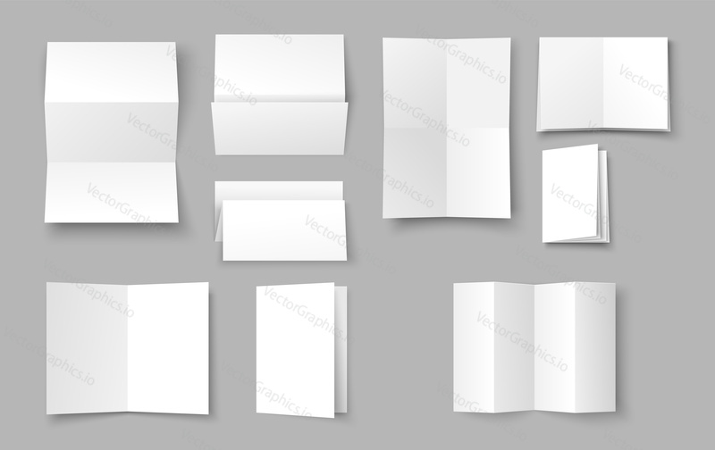 Пустая белая складная бумага с набором векторных пространств для копирования. Реалистичный шаблон листовки, брошюры или бланка буклета. Элемент рекламного дизайна