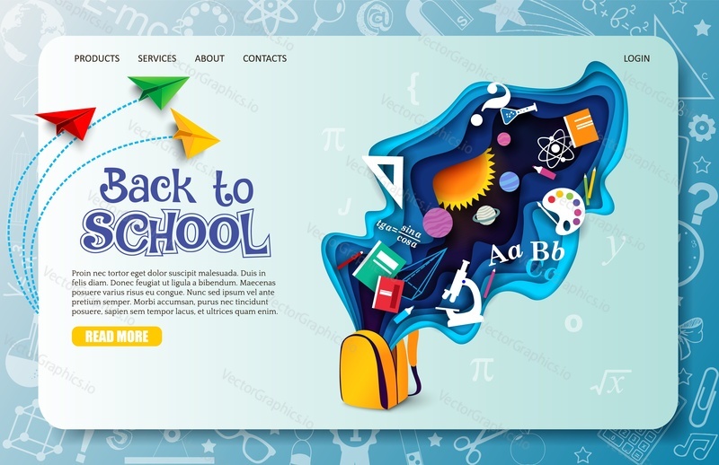 Back to school landing page template vector design. Teaching class. Distant education, e-learning course homepage layout. Remote study application software mockup