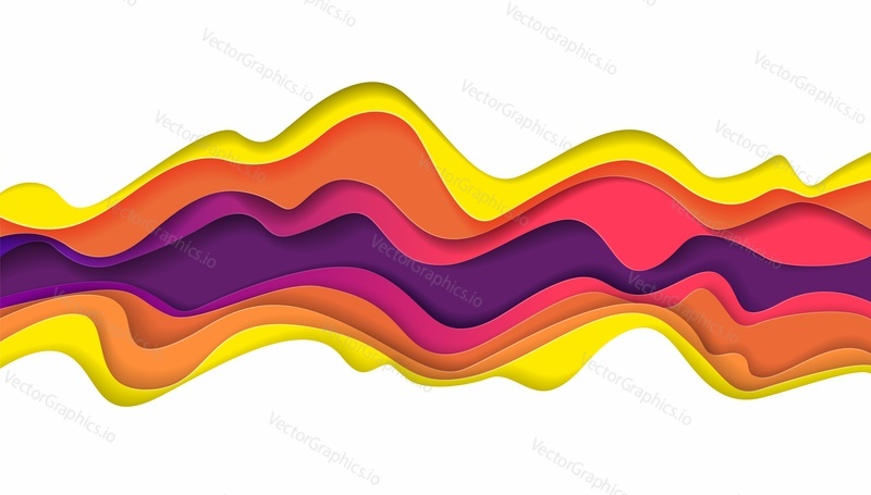 3d абстрактный фон, вырезанный из многослойной бумаги, с волновыми жидкостными формами, векторная иллюстрация. Цветной шаблон баннера, вырезанный из бумаги.