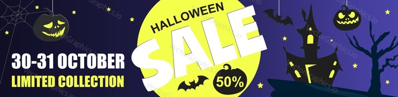 Halloween sale banner vector background. 30-31 october limited collection discount offer advertisement. Autumn price off for shopping on holiday. Season sale marketing promotion
