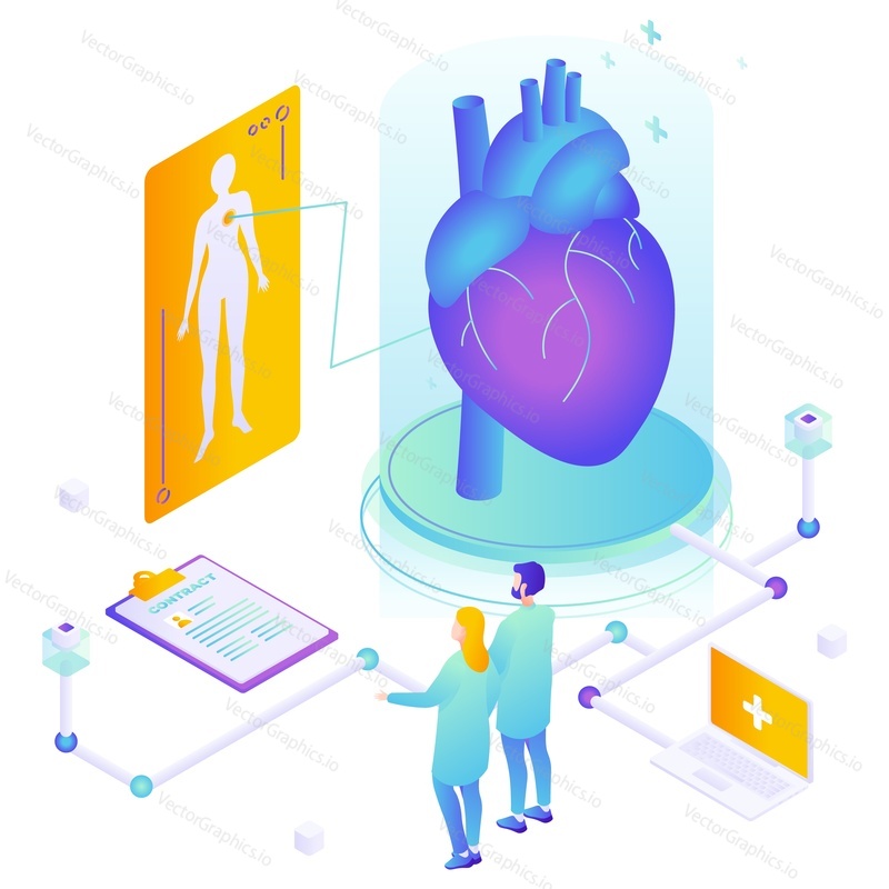 Organ donation and transplantation web banner. Doctor team check human heart using smart medical service. Medicine, saving lives health care and transplantology concept