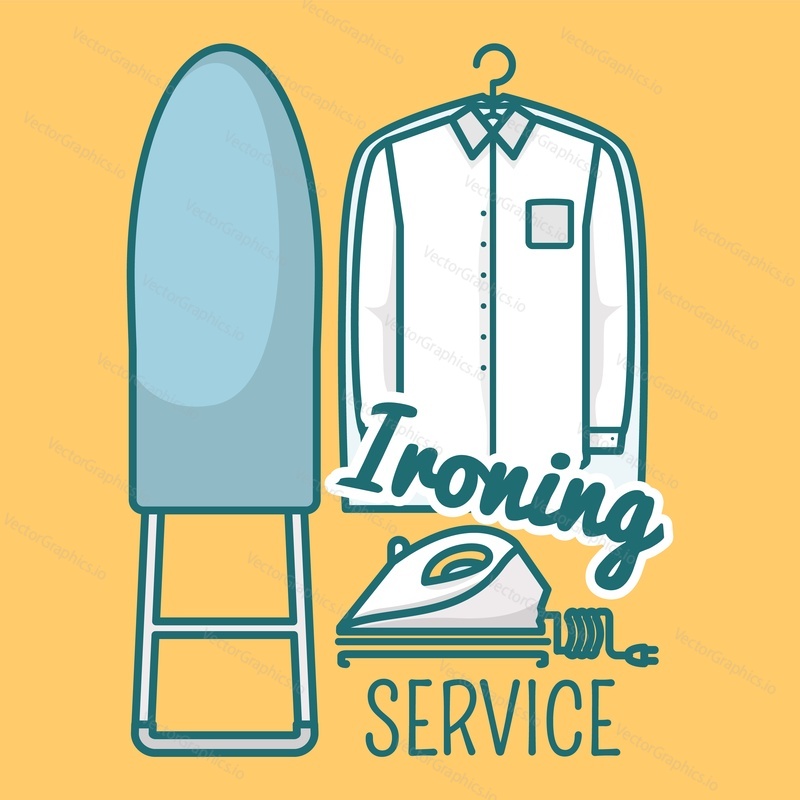 Public ironing service facility vector. Self-servicing at laundry hygiene room flat design banner template. Commercial Laundromat offer