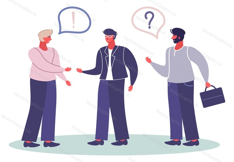 Discussion vector. People brainstorming, sharing idea and finding brilliant solution illustration. Business partner character talking, speaking and having nice conversation