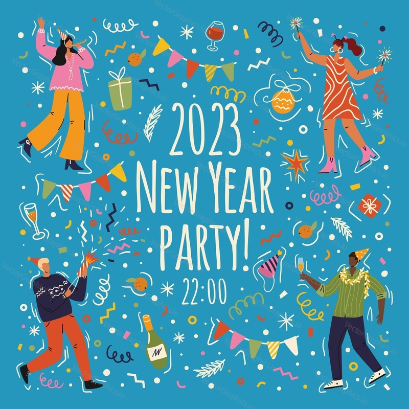 New Year party vector poster.