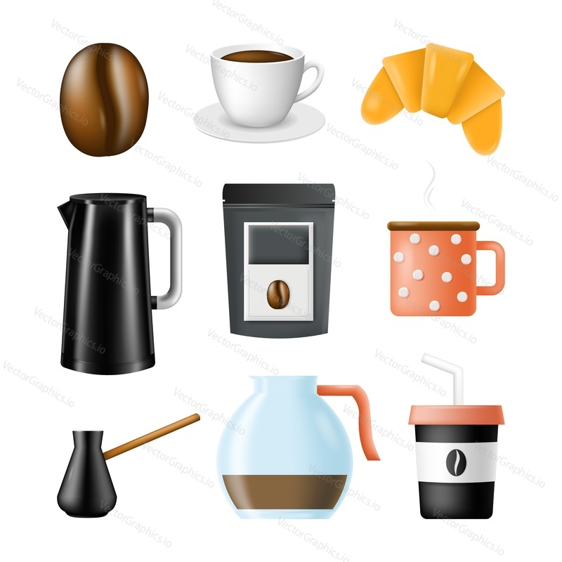Coffee set. Vector cup or