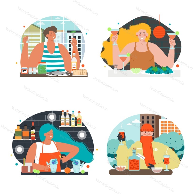 Vector people drinking beverage at