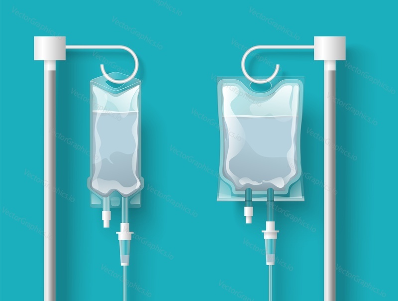 Медицинские капельницы для внутривенных инъекций и переливания крови векторная иллюстрация с реалистичным дизайном. Инструменты и оборудование для оказания неотложной медицинской помощи Концепция больничной службы скорой помощи