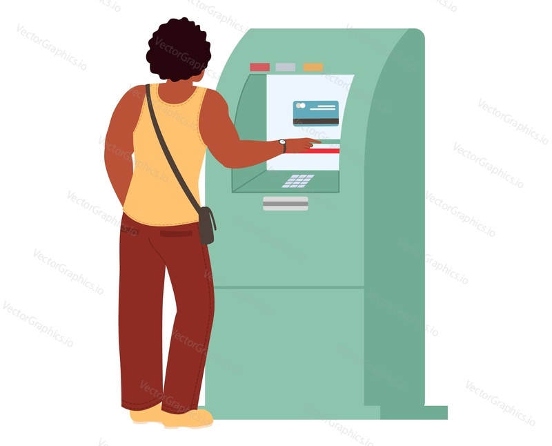 Man using self-service payment kiosk vector illustration isolated on white background