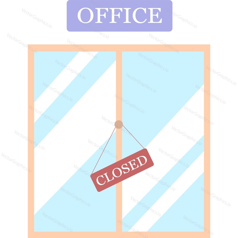 Двери офиса закрыты, векторный значок банкротства бизнеса изолирован на белом фоне