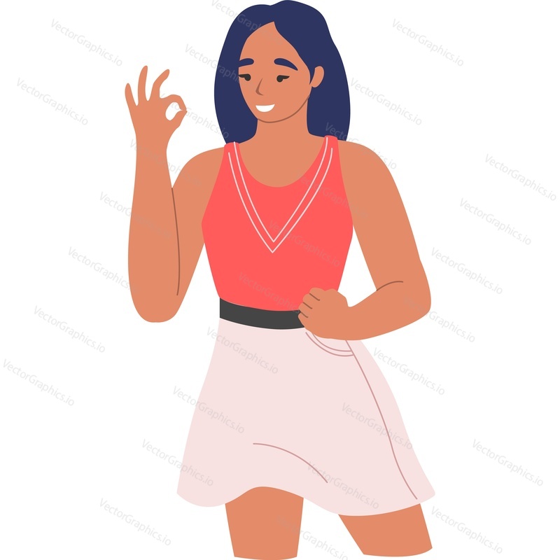 Young woman gesturing ok consent hand sign vector icon isolated on white background