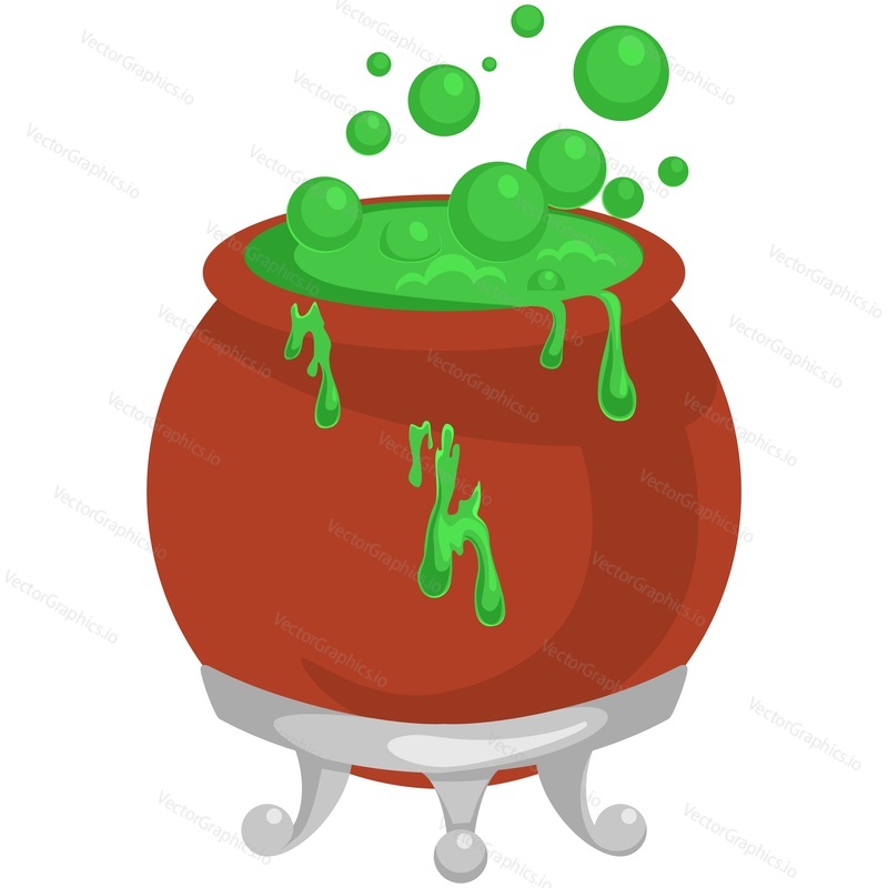 Witch cauldron pot with potion vector. Halloween magic witchcraft soup brewing illustration. Boiling poison isolated on white background