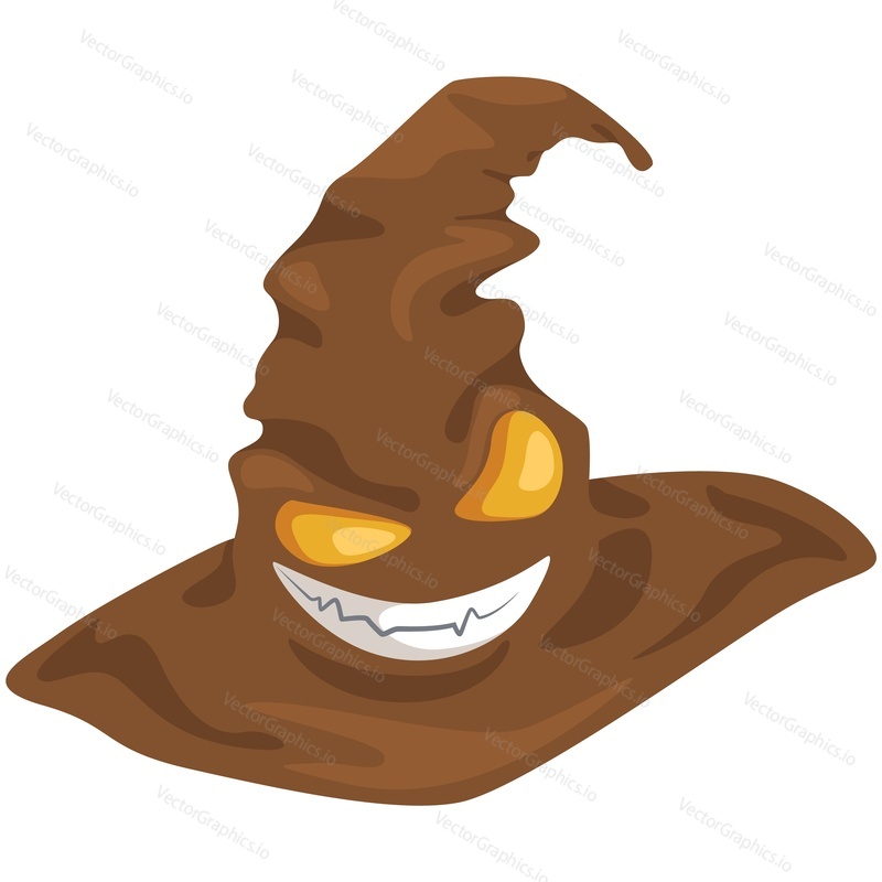 Witch hat smiling vector. Halloween wizard cap costume icon. Scary grinning magic accessory isolated on white background
