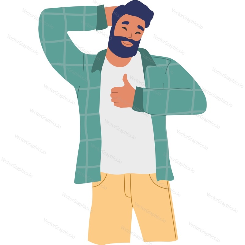 Hipster guy with thumbsup showing consent gesture vector icon isolated on white background