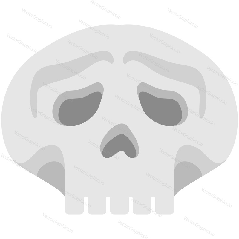 Жуткий вектор человеческого черепа. Голова Хэллоуина, маска скелета с лицом ужаса, страшный человек смерти, изолированный на белом фоне