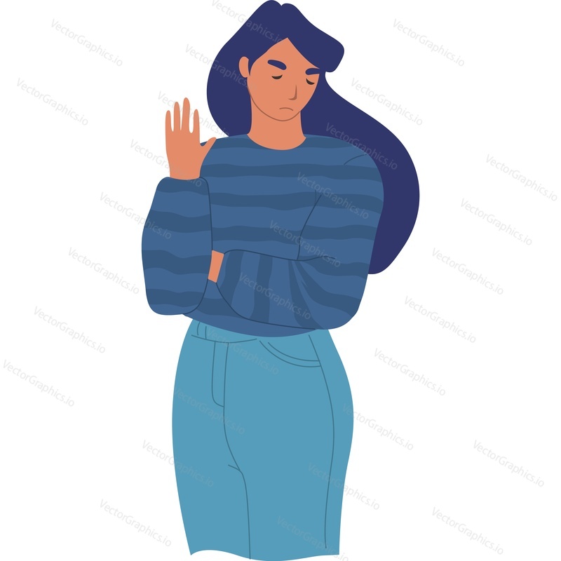Fashion woman gesturing rejection with stopping hand vector icon isolated on white background