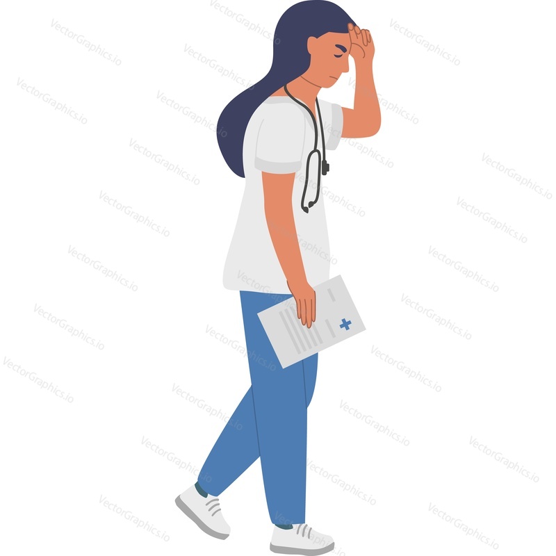 Tired nurse doctor having headache vector icon isolated on white background