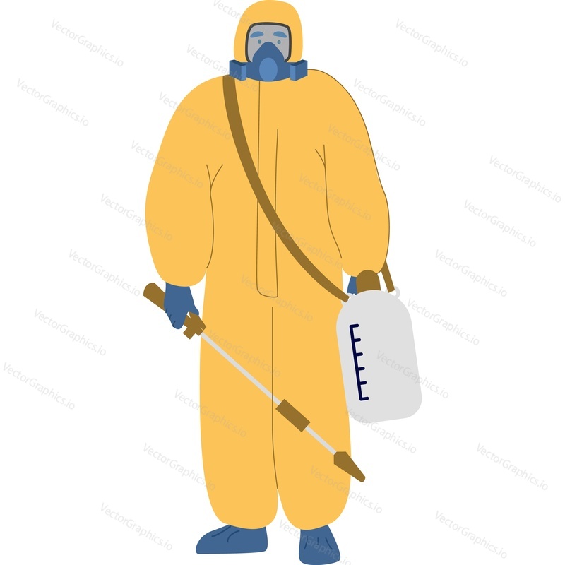 Disinfector in protective suit vector icon isolated on white background