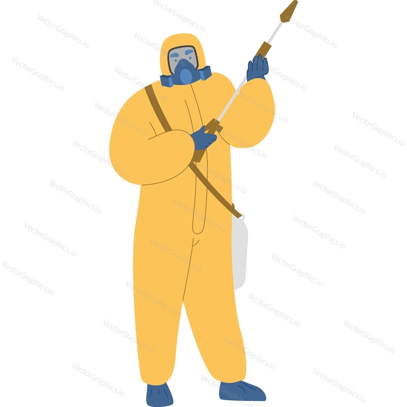 Worker in protective wear providing disinfection vector icon isolated on white background