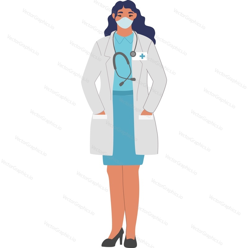 Женщина-врач в защитной маске векторный значок, изолированный на белом фоне