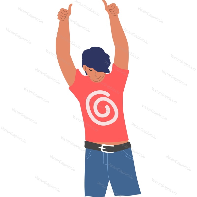 Teenager boy with double thumbsup overhead showing consent gesture vector icon isolated on white background