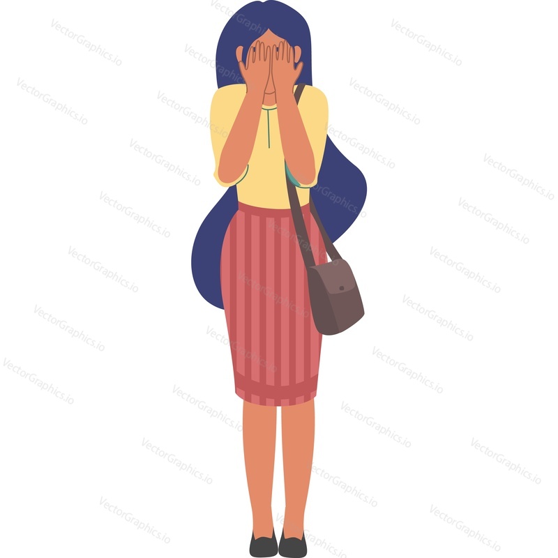 Плачущая деловая женщина векторная иконка, изолированная на белом фоне. Концепция беспокойства и страха