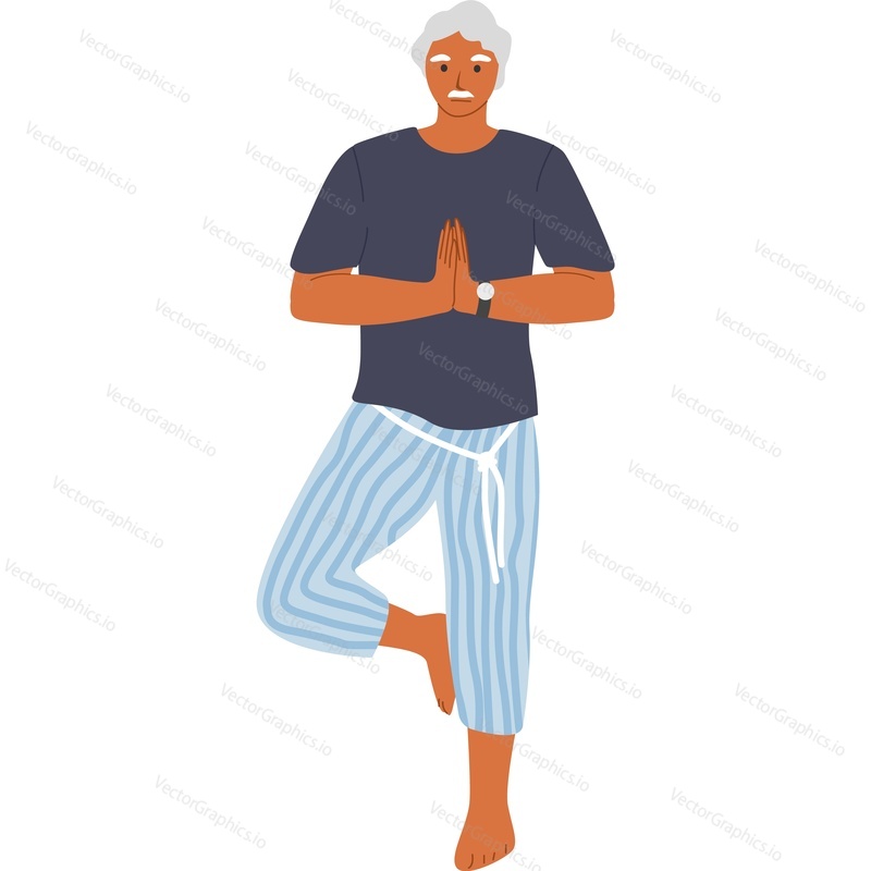 Elderly man doing yoga vector icon isolated on white background