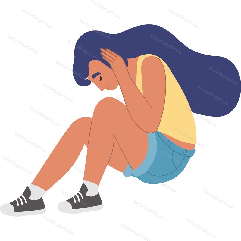 Sad unhappy teenager vector icon isolated on white background. Anxiety fear concept