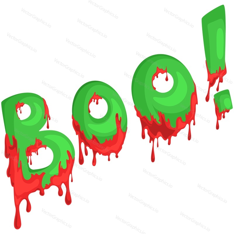 Векторная иконка текста кровавого бу на Хэллоуин. Ужасная жуткая надпись с капающими брызгами крови, выделенными на белом фоне