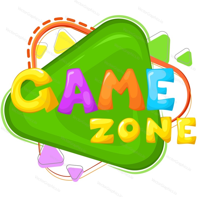 Game zone vector logo. Place for fun and development. Children club or playroom label. Geometric shape for kids area badge cartoon design isolated on white background