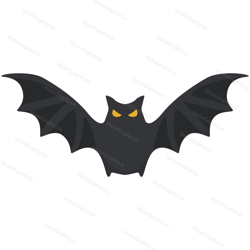 Black bat flying vector. Spooky black animal creature character, scary night monster isolated on white background
