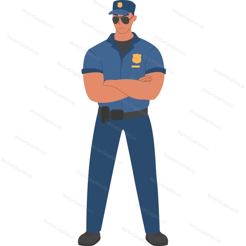 Полицейский или охранник службы безопасности в униформе векторный значок, изолированный на белом фоне