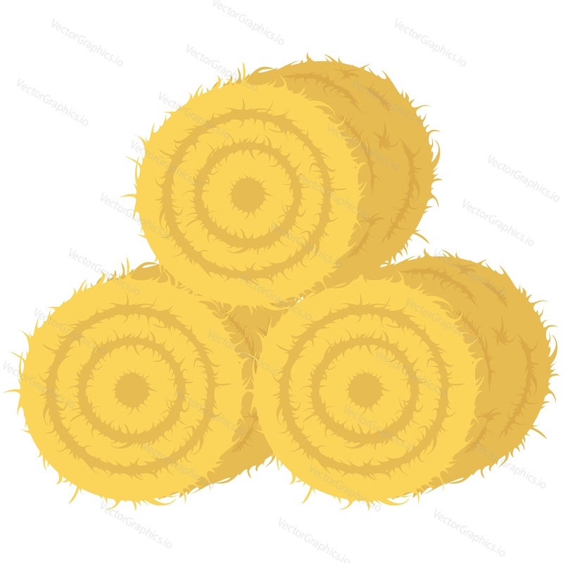 Вектор круглых тюков сена. Плоская иконка рулонной кучи сена. Иллюстрация сбора соломы на корм или зерновых. Изолированный на белом фоне