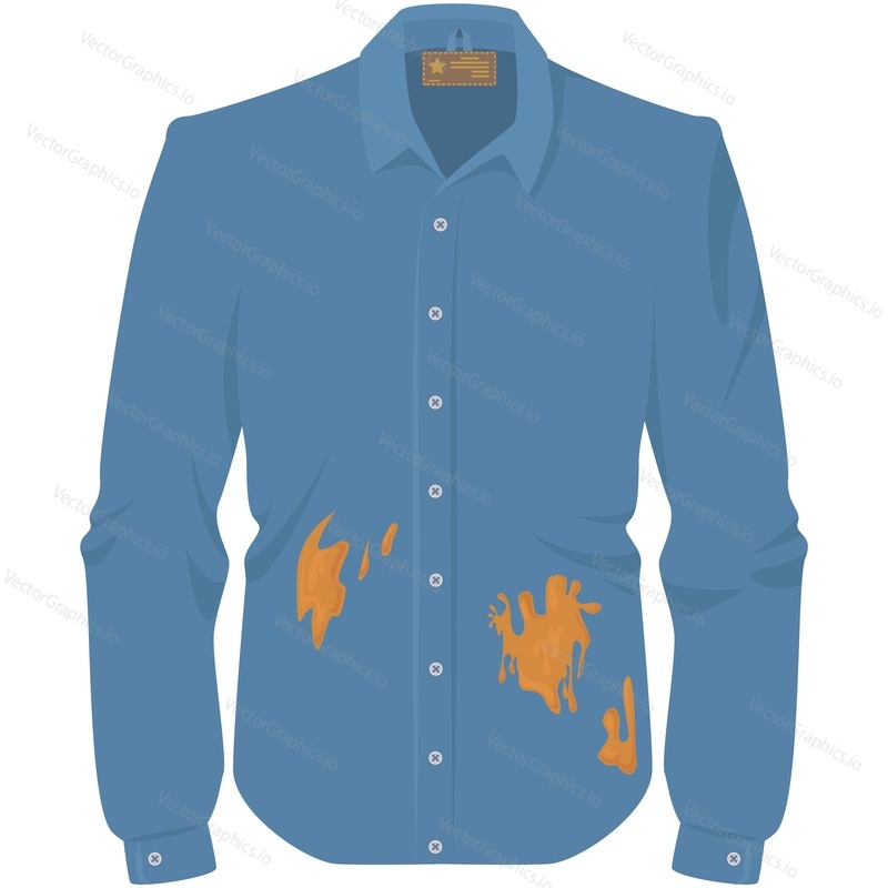 Dirty shirt with stain vector. Dirt blot soiled casual clothes illustration. Laundry for wash isolated on white background