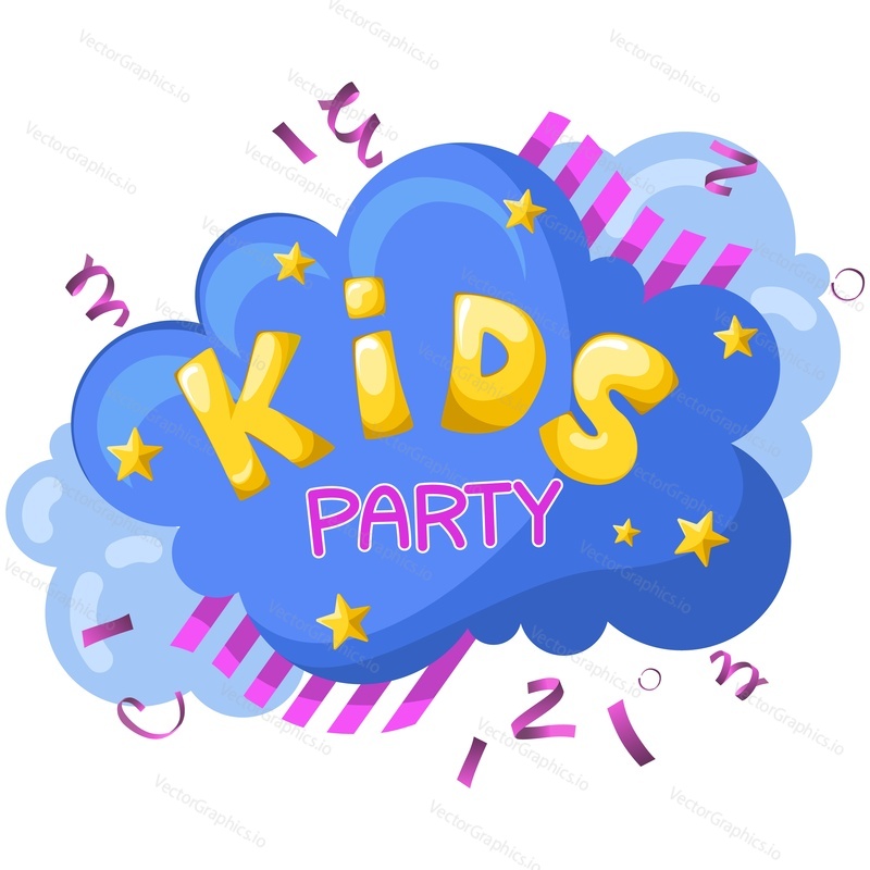 Kids party logo vector. Child play zone for game and birthday celebration label. Playground area for children emblem isolated on white background