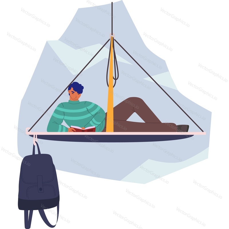 Man climber character resting vector icon isolated on white background.