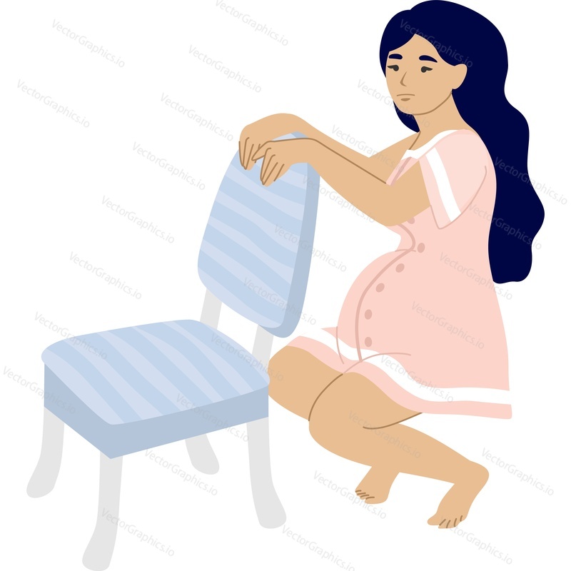 Pregnant woman sitting in child birth position vector icon isolated on white background.