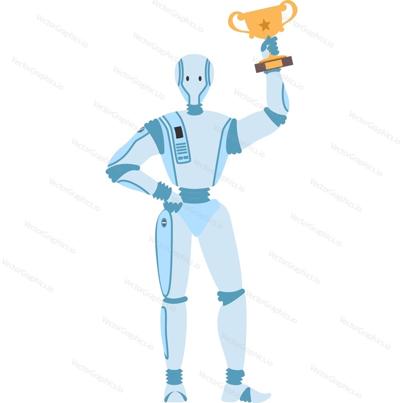 AI robot with trophy cup reward vector icon isolated on white background