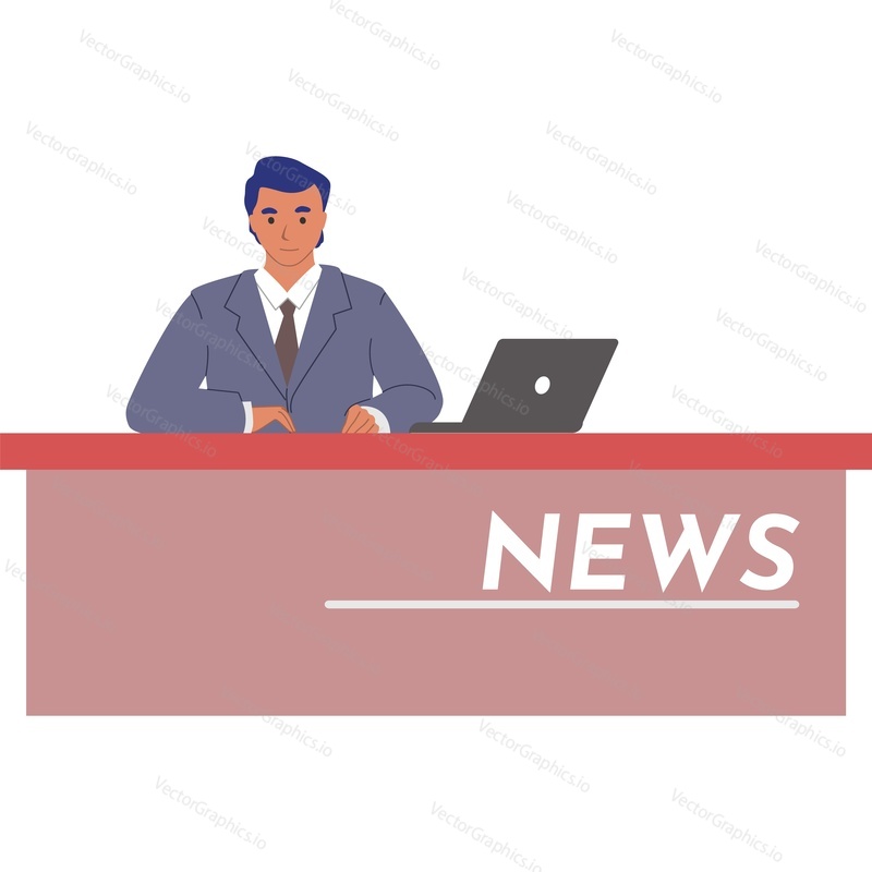 Male breaking news anchor vector icon isolated on white background.