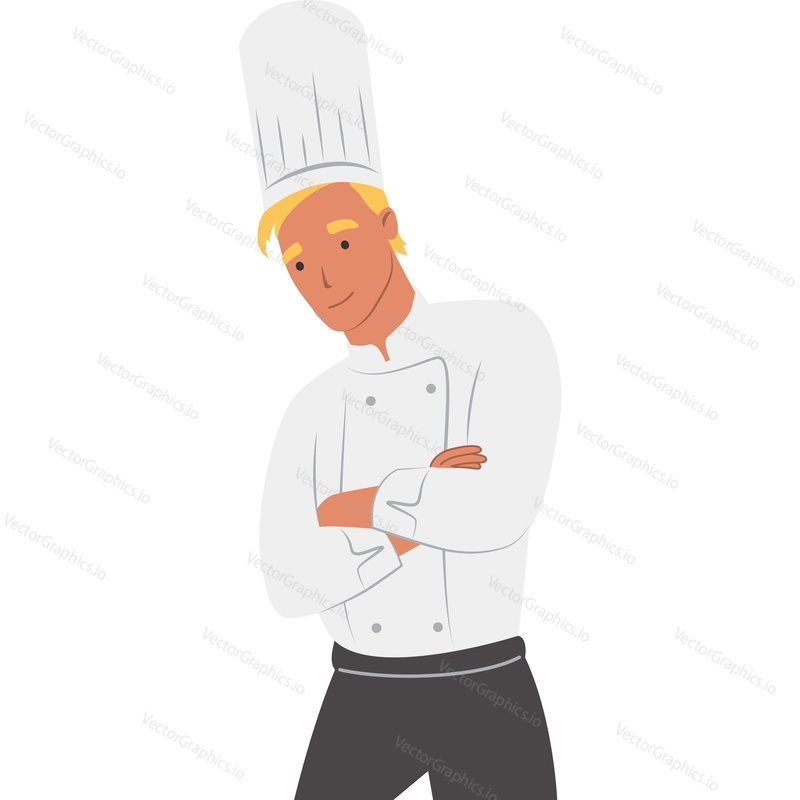 Шеф-повар ждет чего-то со скрещенными руками на груди, векторный значок изолирован на белом фоне