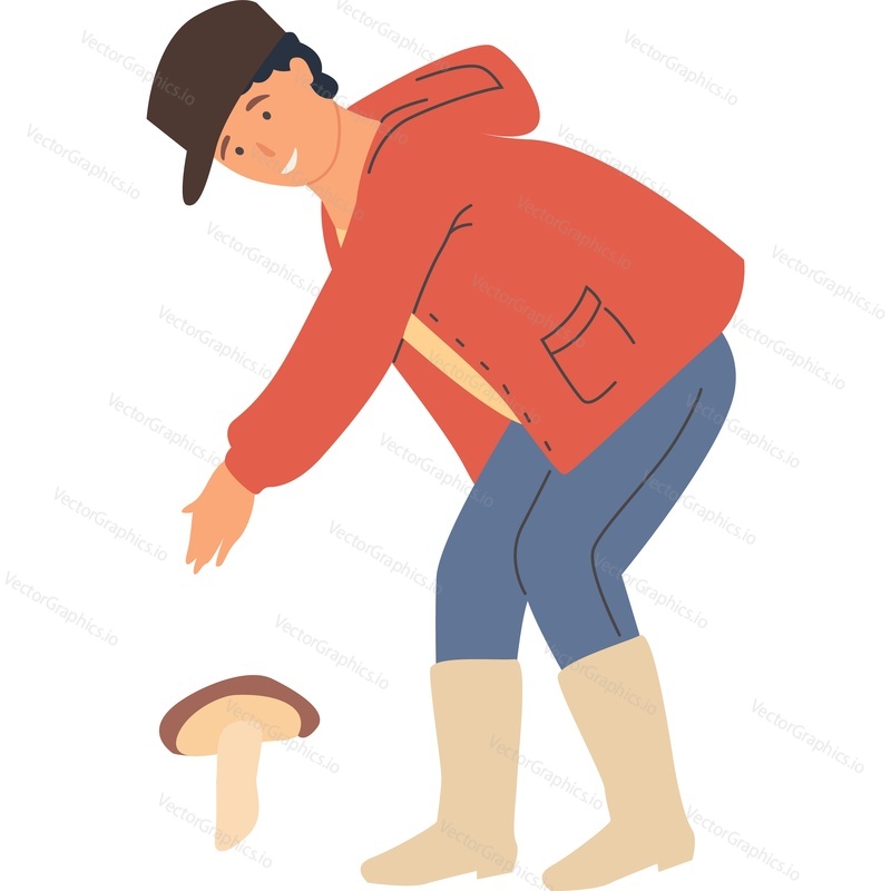 Man picking mushrooms vector icon isolated on white background.
