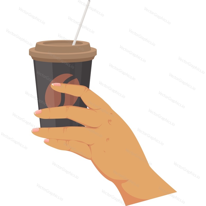 Рука с векторным значком кофе навынос, изолированным на белом фоне