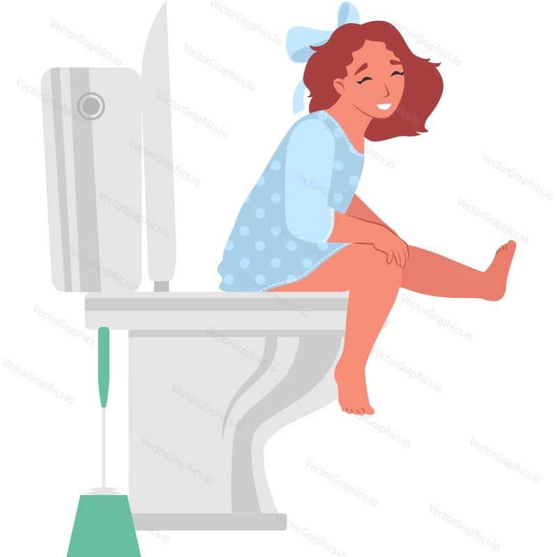 Little girl kid in toilet vector icon isolated on white background