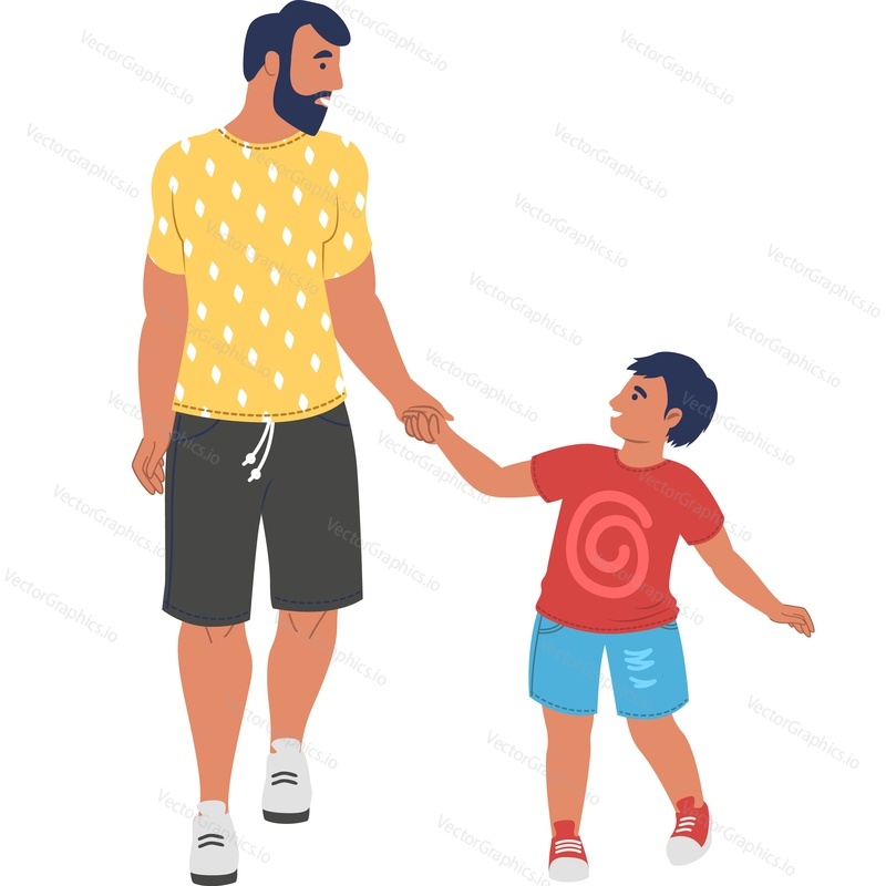 Отец и сын, идущие вместе, векторная иконка, изолированная на белом фоне