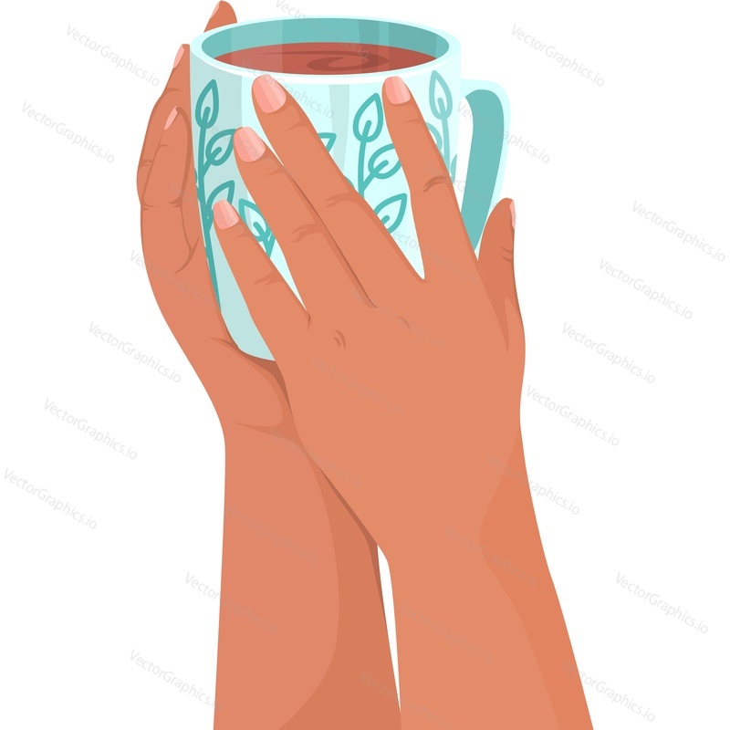 Женские руки, держащие векторный значок чая, изолированный на белом фоне