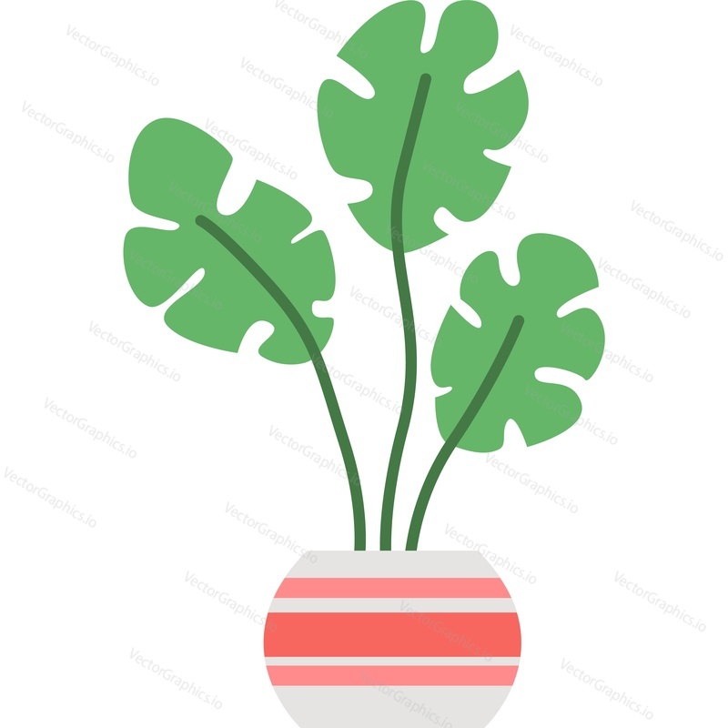 Green flower leaves in pot vector icon isolated on white background.