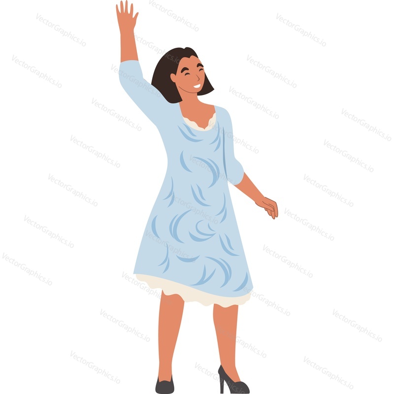 Happy woman waving hand vector icon isolated on white background