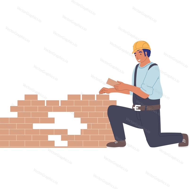Builder building brick wall vector icon isolated on white background.