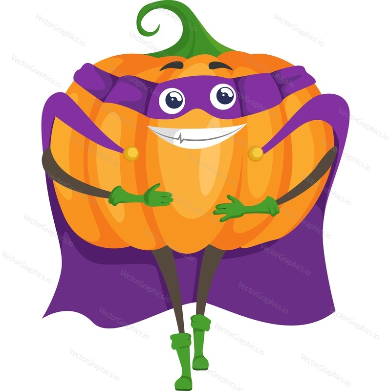pumpkin superhero character vector icon isolated on white background.