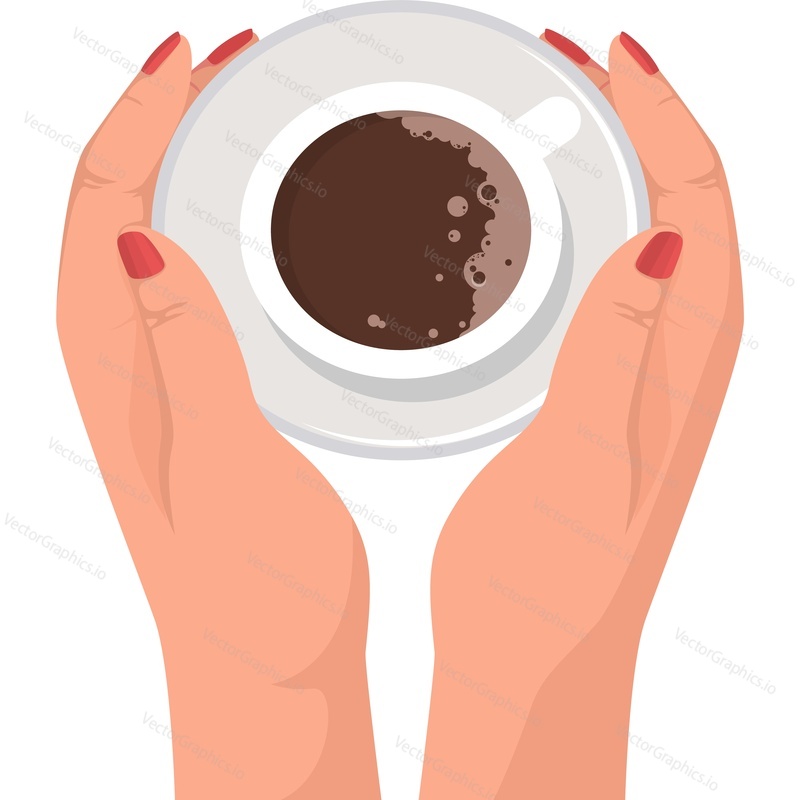 Hand with coffee cup top view vector icon isolated on white background