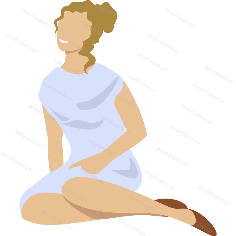 Young beautiful woman character sitting on floor vector icon isolated on white background.